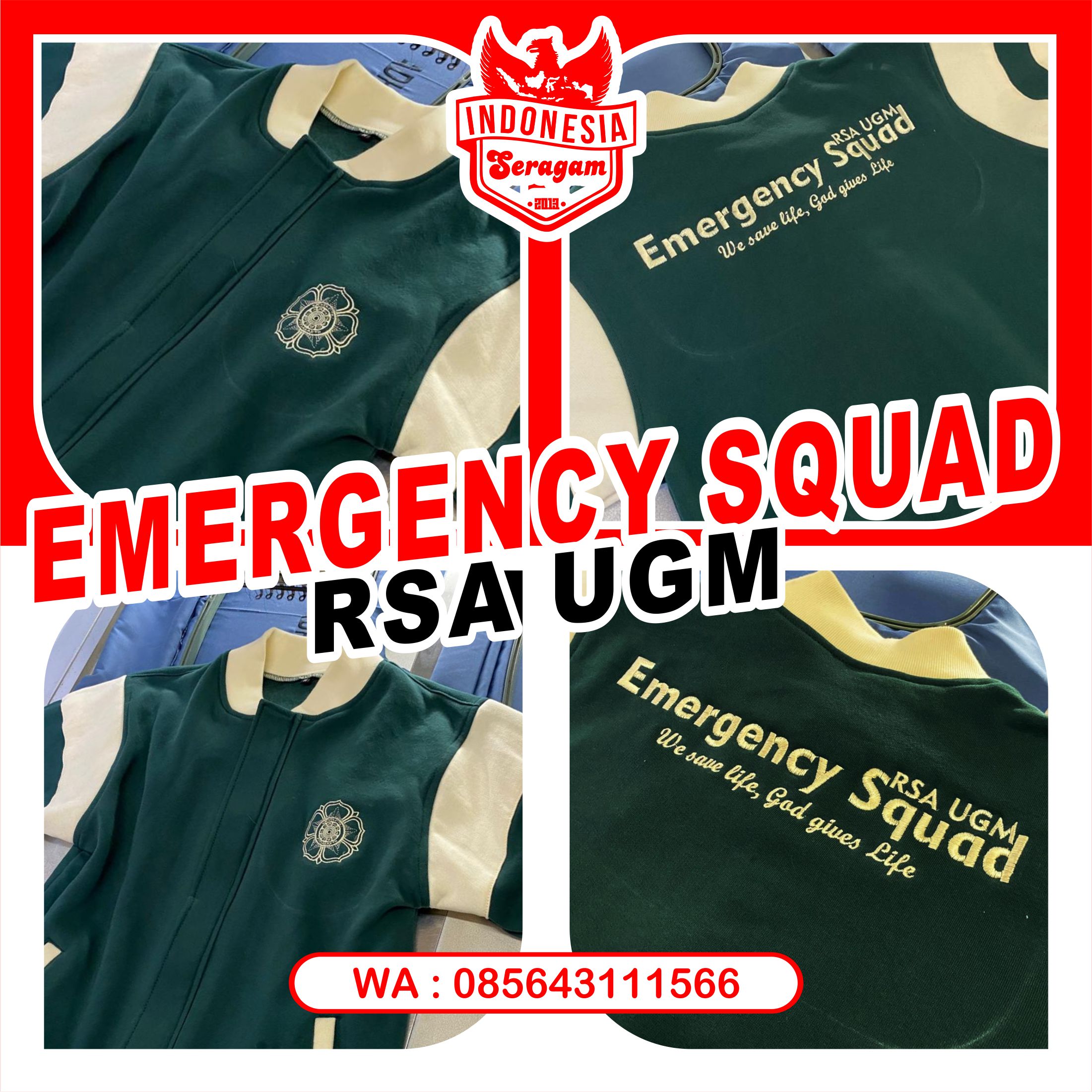 Jaket Varsity Custom Emergency Squad Rumah Sakit Akademik Universitas Gadjah Mada RSA UGM Yogyakarta